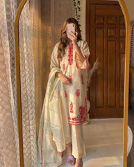3 Piece Thread Embroidery Suit