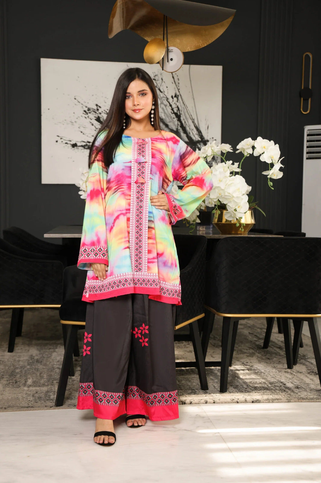 Digital Rainbow Printed Silk 2-Piece Set